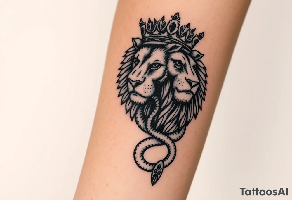 Majestic Lion with Egyptian crown and snake. More detailed tattoo idea