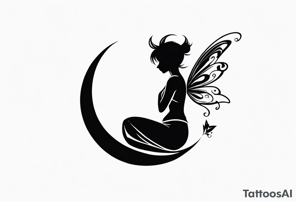 A fairy with a tail inspired by the logo of the show called Fairy Tail in a fetal position leaning in tattoo idea