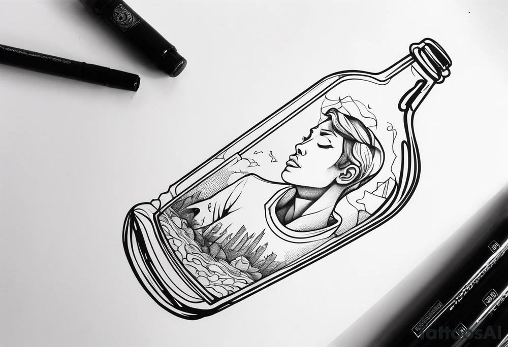 PERSON TRAPPED IN BOTTLE tattoo idea