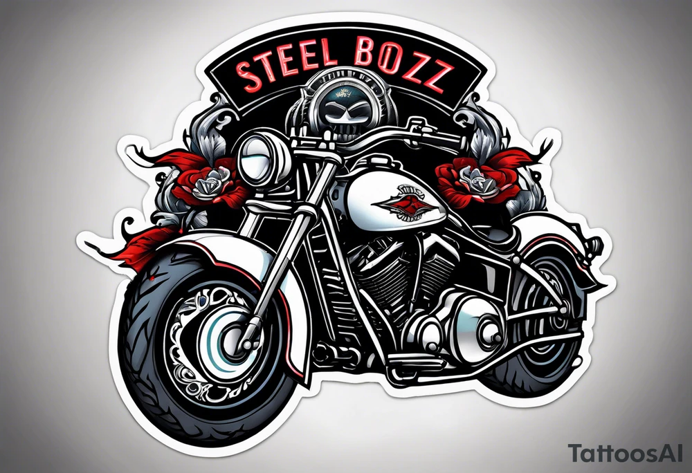 Motorcycle patch that is aggressive for a motorcycle club named the steel Boyz tattoo idea