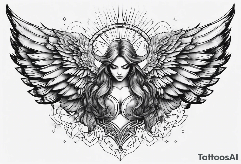half angel half demon with wings open tattoo idea