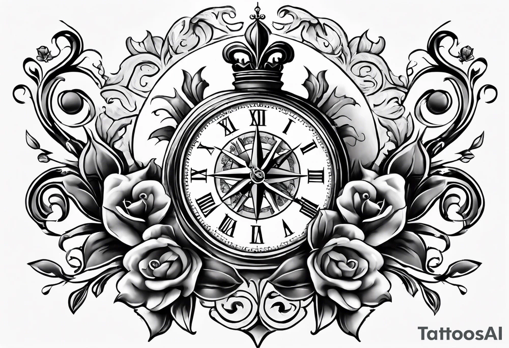 fleur de lis with compass and clock tattoo idea
