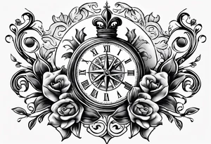 fleur de lis with compass and clock tattoo idea