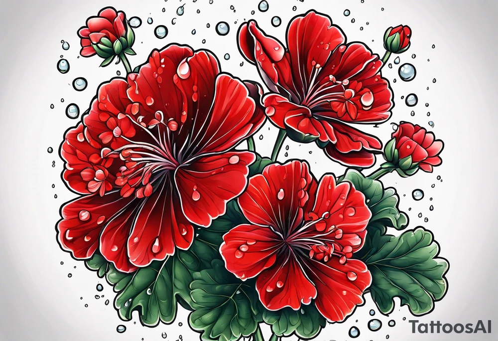 red geraniums with rain drops tattoo idea