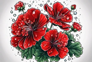 red geraniums with rain drops tattoo idea