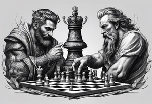god and demon hands playing chess tattoo idea