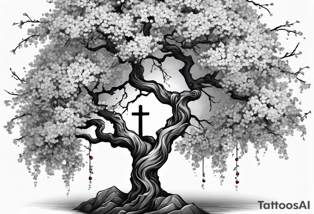 Cherry tree wrapped around a cross tattoo idea