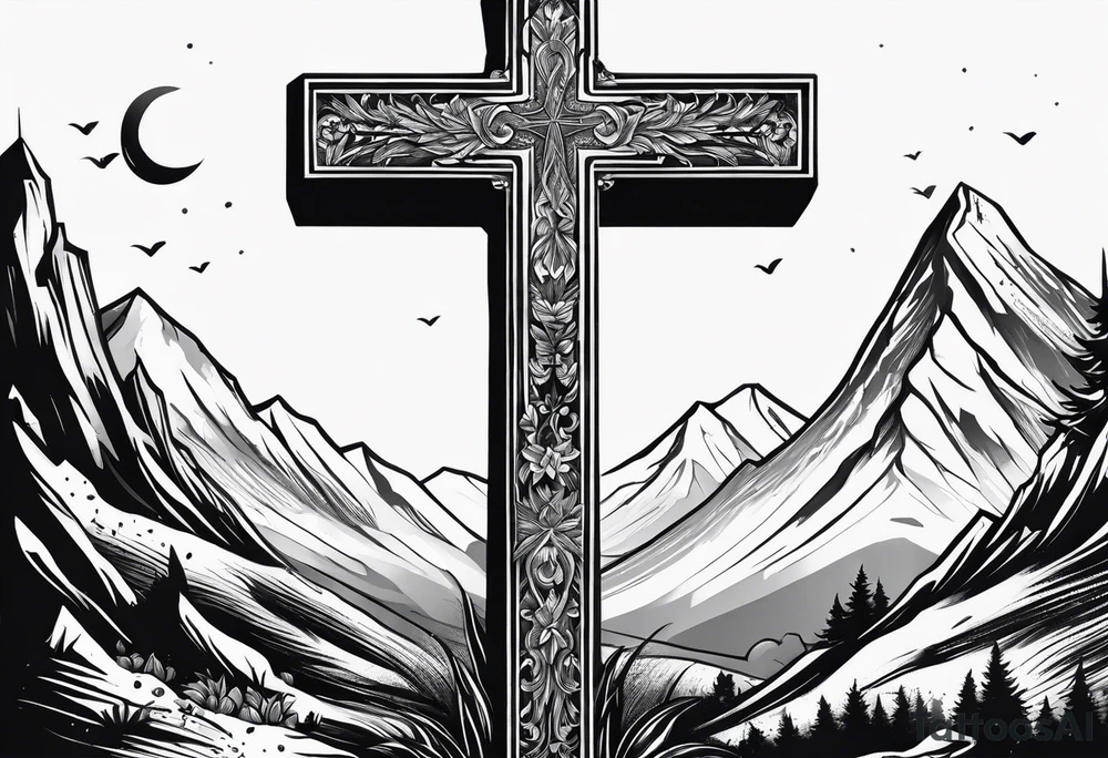A cross at the end of the wilderness tattoo idea