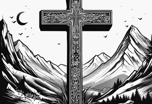 A cross at the end of the wilderness tattoo idea