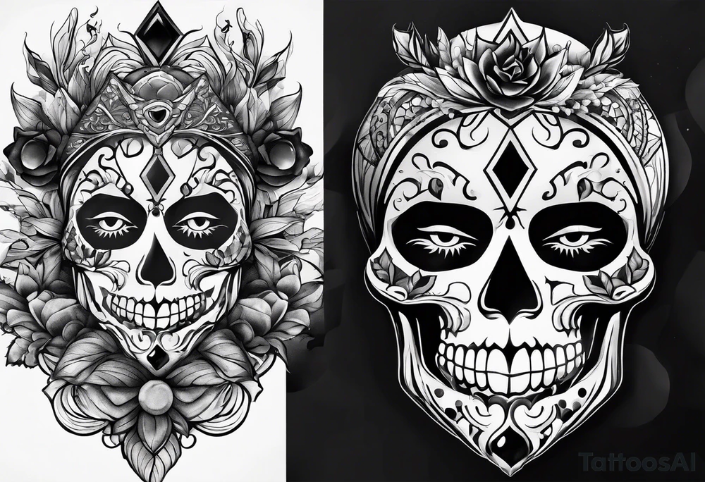 Spooky gem stones with face tattoo idea