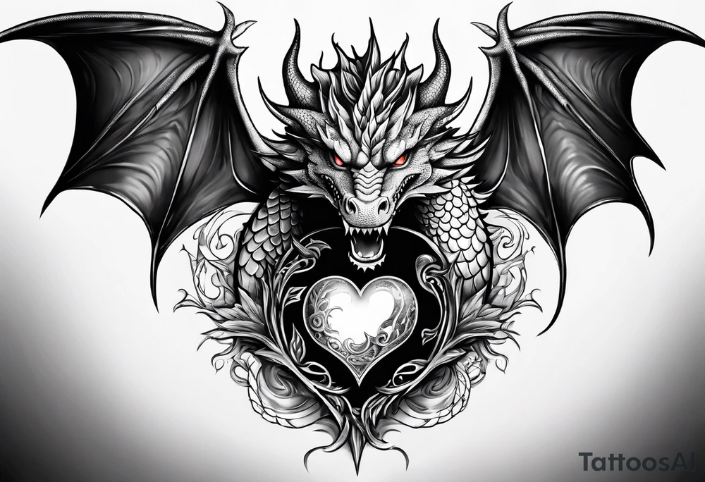 Dragon protecting a heart tattoo idea