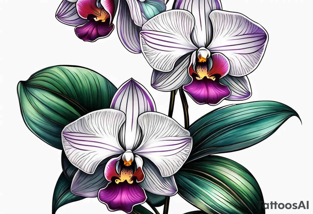 vertical minimal design with 
orchids tattoo idea