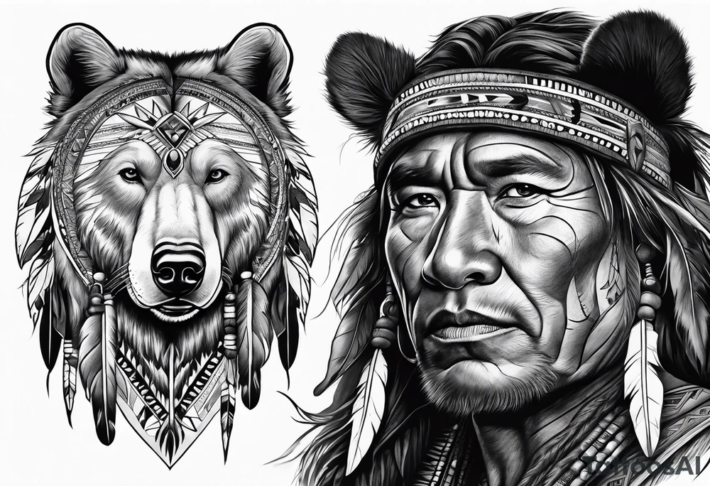 Native american medicine man in bear skin tattoo idea