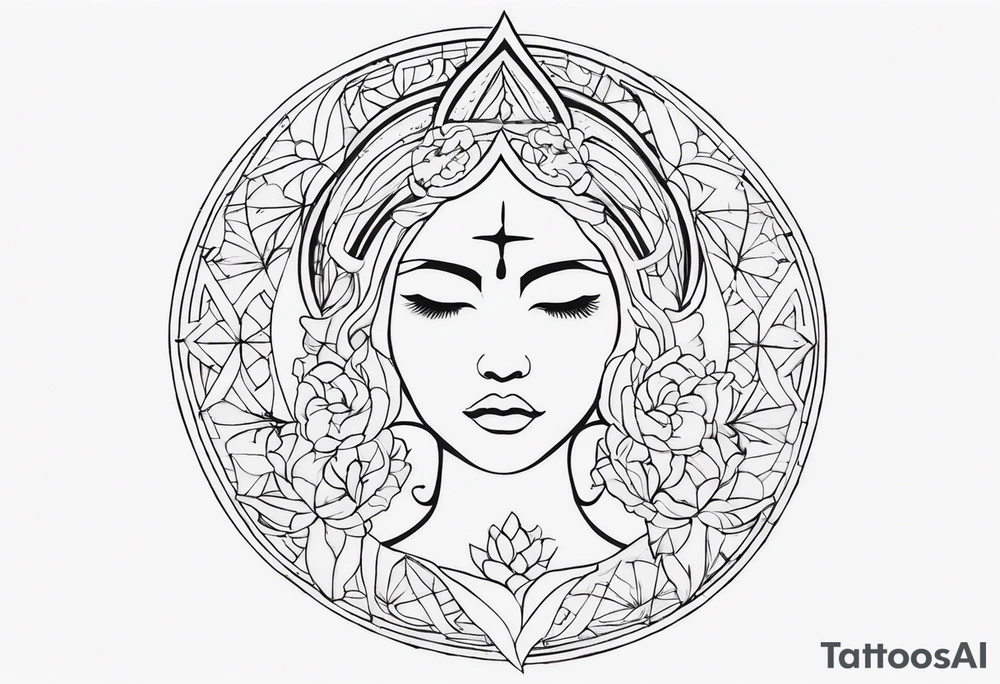 I want a fine line, feminine but very powerful tattoo. I want it to feel oriental and decorative. I want the image to portray a powerful story from the Bible. I want the tattoo to look peaceful and glowy. It has to tell a biblical story tattoo idea