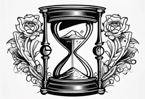 a tattoo mixing a clock integrated with an hourglass an hourglass in black and white where the year 1979 appears. on the amount of the hourglass tattoo idea