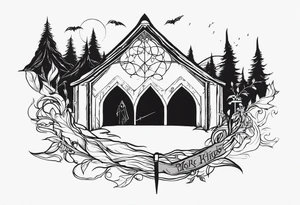 Lord of the rings and Harry Potter movie mashup. Small and simple. Hobbit door hole, wands, elvish writing, deathly hallows tattoo idea