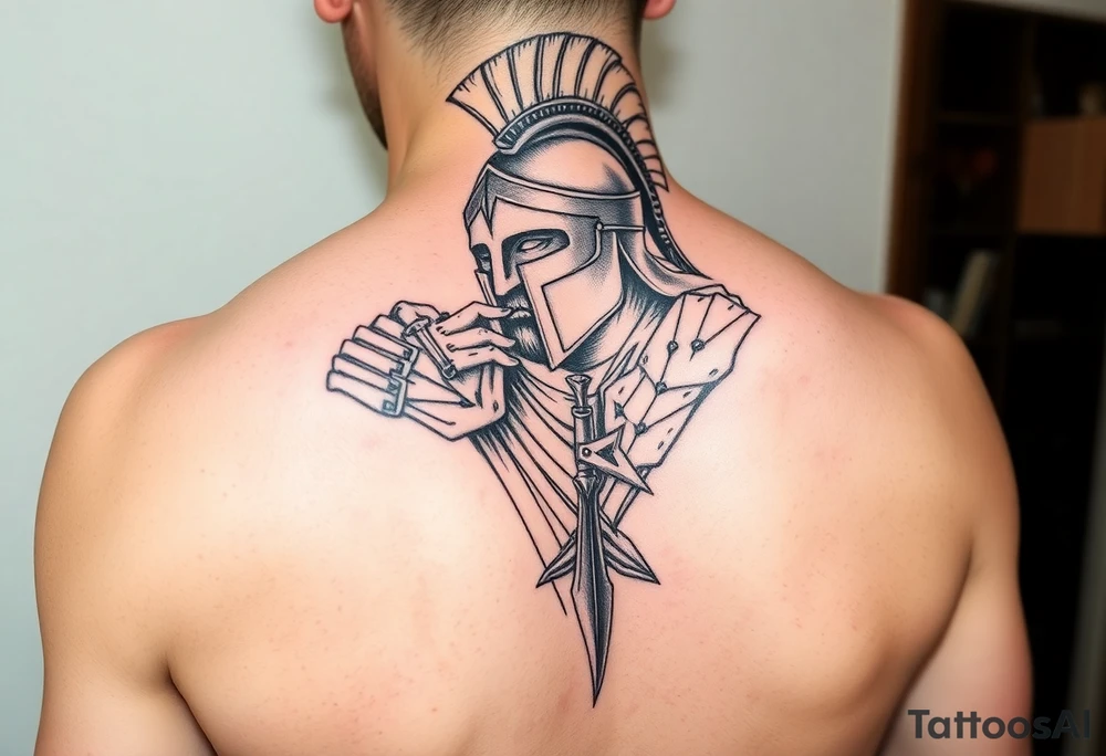 Spartan warrior protecting, guiding, leading, and defining the path for the ones he loves tattoo idea