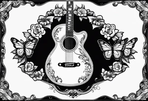 Whole electric acoustic Guitar with flowers growing off the side, butterflies tattoo idea