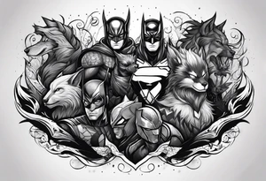 a super hero team which is combination of animals tattoo idea