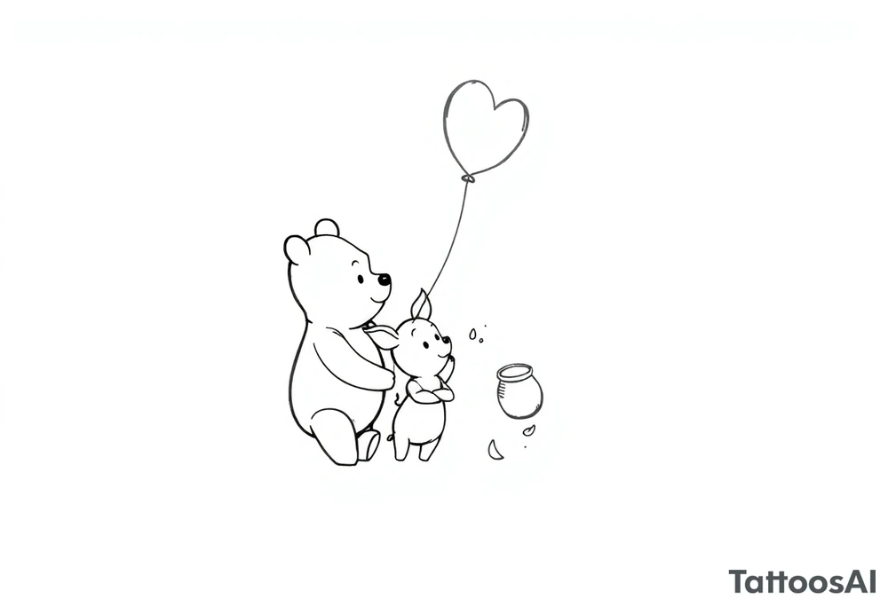 Pooh and piglet with a Ballon and honey pot tattoo idea