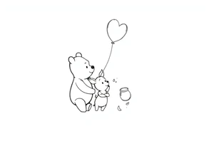 Pooh and piglet with a Ballon and honey pot tattoo idea