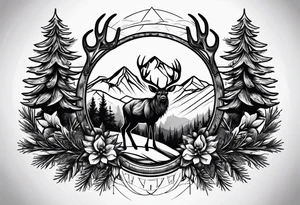 antler fir tree tattoo idea