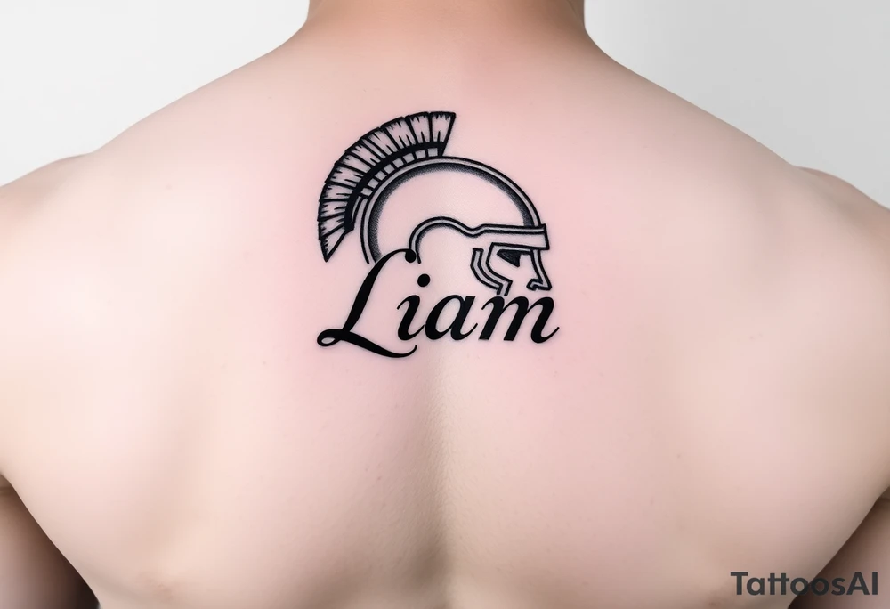 The name Liam inside a warriors helmet tattoo idea