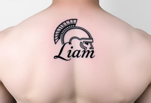 The name Liam inside a warriors helmet tattoo idea