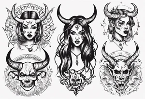 female dancing with devil horns tattoo idea