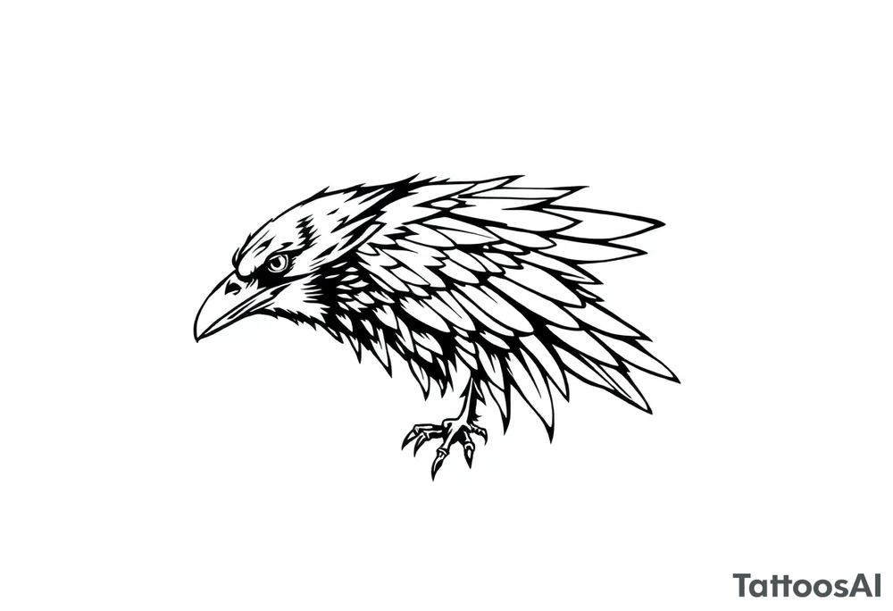 linear abstract raven tattoo idea