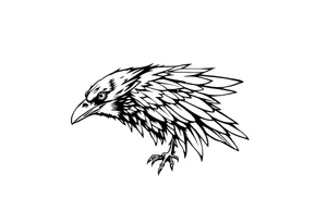 linear abstract raven tattoo idea