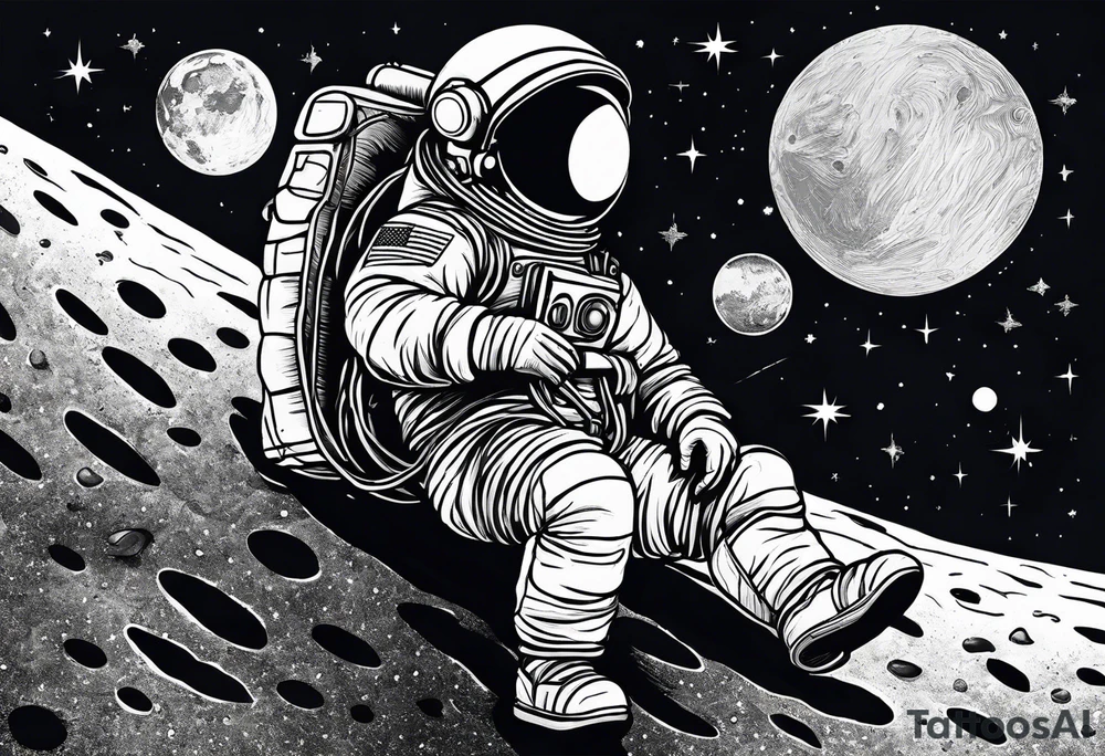 Kid Astronaut sitting on the moon reaching for the stars tattoo idea