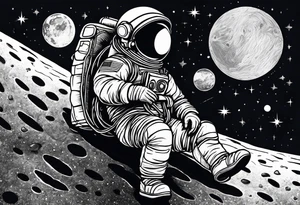 Kid Astronaut sitting on the moon reaching for the stars tattoo idea