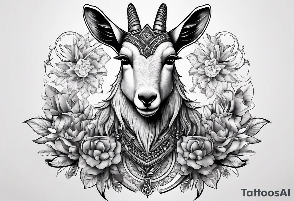 Shoulder/chest tattoo that is Half Goat, Half Kangaroo and has a Yemeni Dagger tattoo idea
