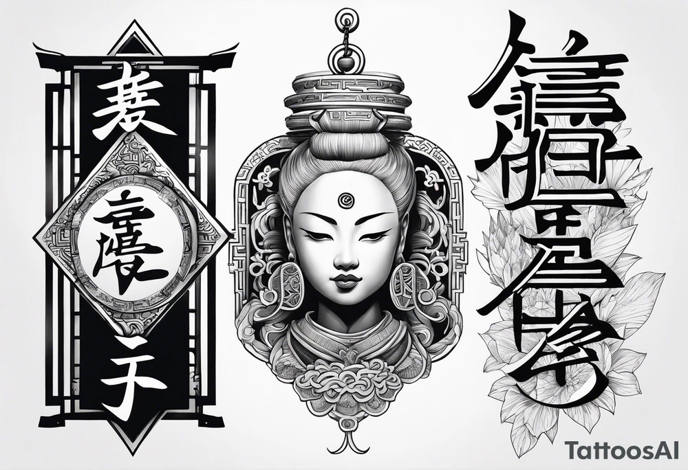 Chinese lettering next to a Japanese  charm tattoo idea