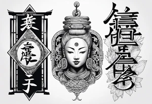 Chinese lettering next to a Japanese  charm tattoo idea