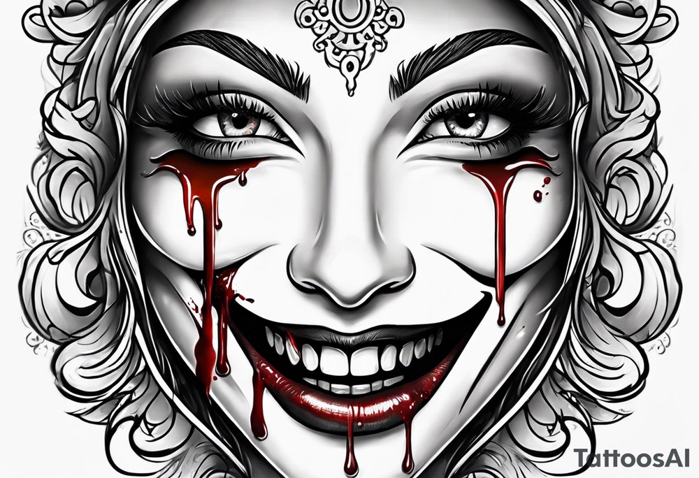 Smile face with blood on it.  Words say it's all a joke tattoo idea