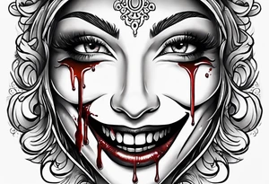 Smile face with blood on it.  Words say it's all a joke tattoo idea