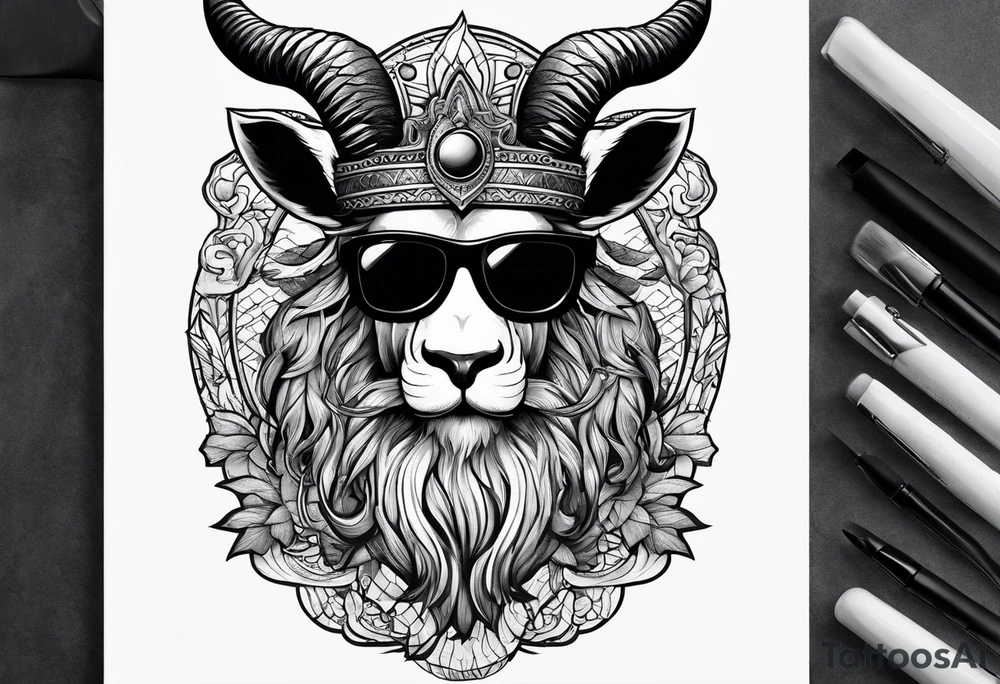 capricorn with beard and sunglasses tattoo idea