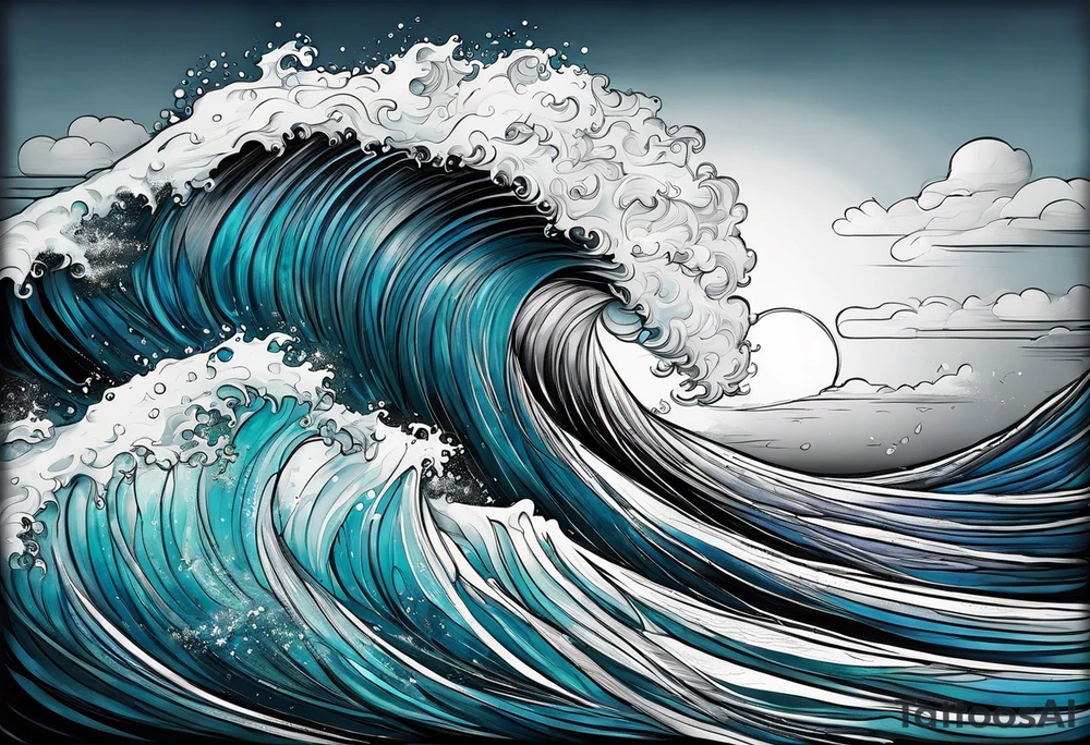 ocean waves with "come what may" written underneath in cursive tattoo idea