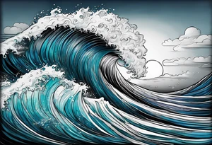 ocean waves with "come what may" written underneath in cursive tattoo idea