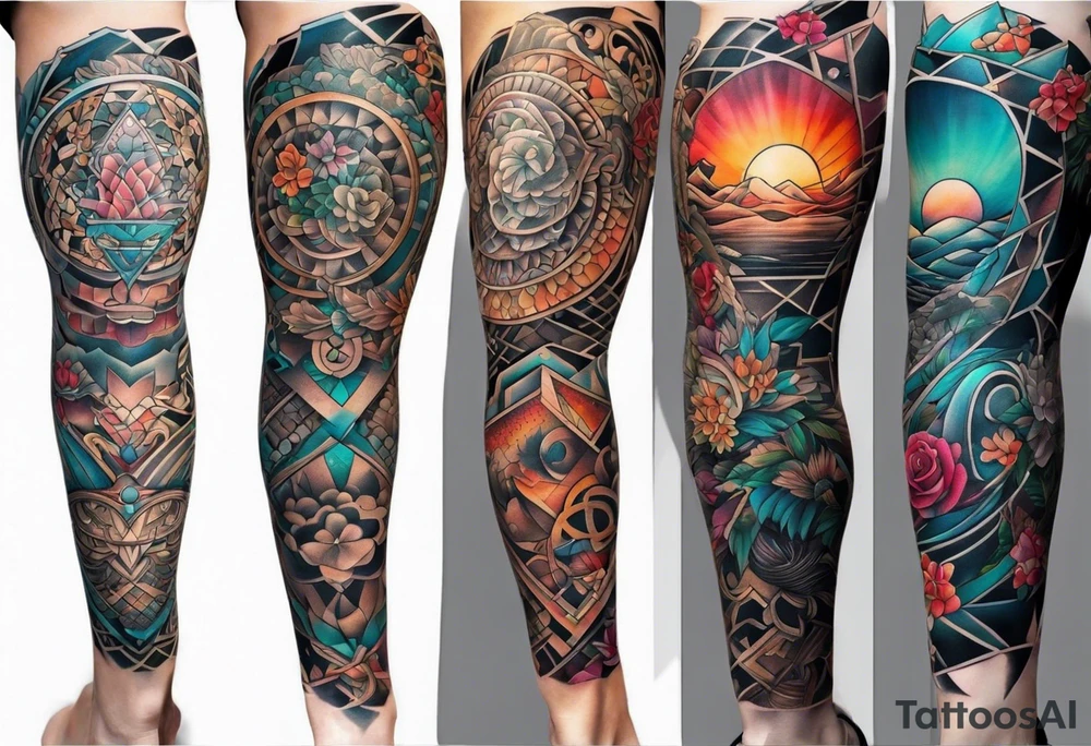 Full leg tattoo sleeve square tattoo idea