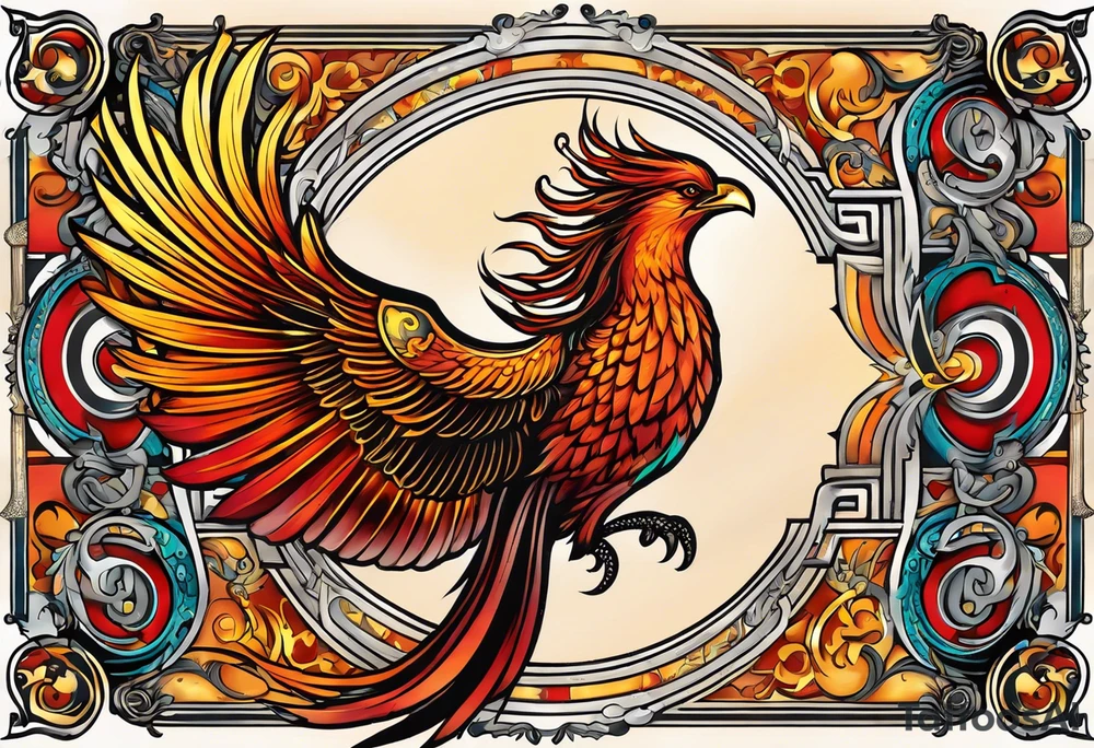 russian firebird phoenix in-flight with very long fancy tail "Isaiah 43: 18-19" tattoo idea