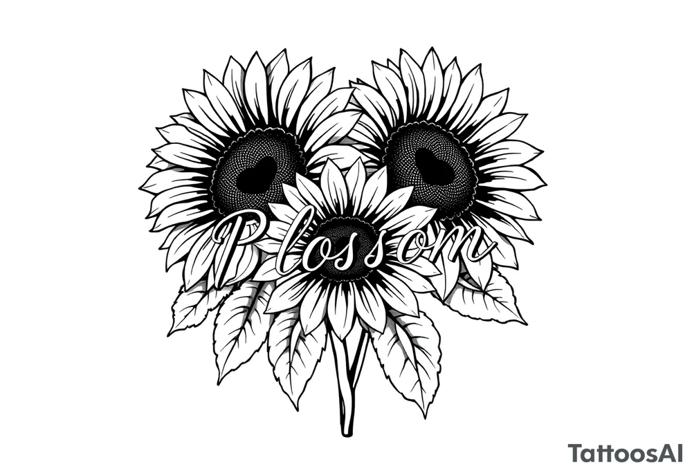 Sunflowers with “Blossom” written through it tattoo idea