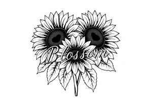 Sunflowers with “Blossom” written through it tattoo idea