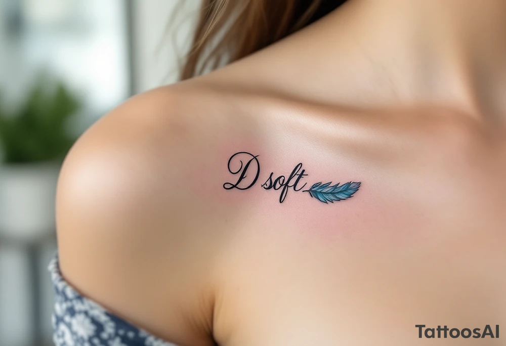 A soft, airy D made from layered feathers in white, soft brown, and dusty blue tones. tattoo idea