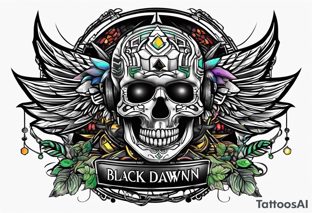 black dawn holdings logo for cyber security hacker company drugs and pills tattoo idea