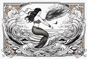 mermaid jumping to see pelicans tattoo idea