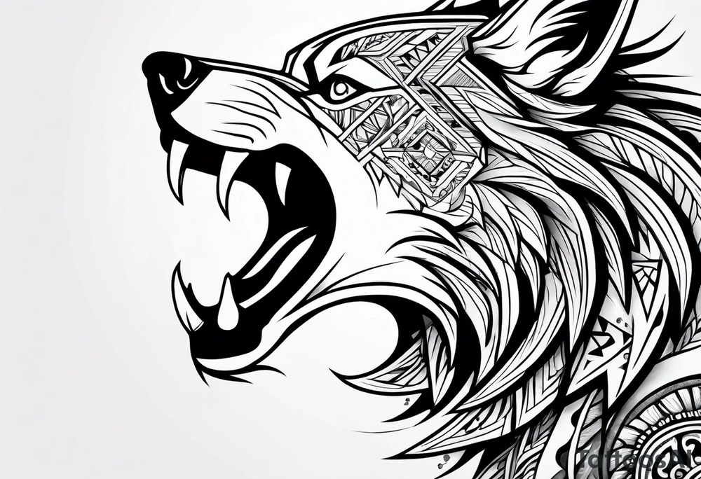 Side view Angry tribal  wolf tattoo idea