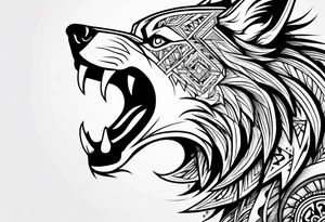 Side view Angry tribal  wolf tattoo idea